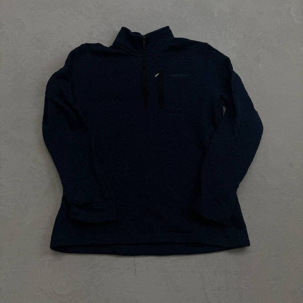 Eddie Bauer Men's Sweater Navy Blue Size L 1/4 Zip Pullover Fleece Knit Textured